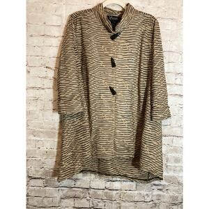 Vincente Lagenlook Top Womens Large Black & Tan Striped Mesh Semi Sheer Artsy